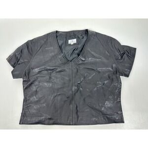 Prether Black Leather Short Sleeve Shirt Side Zips Size 4XL (asian sizing)